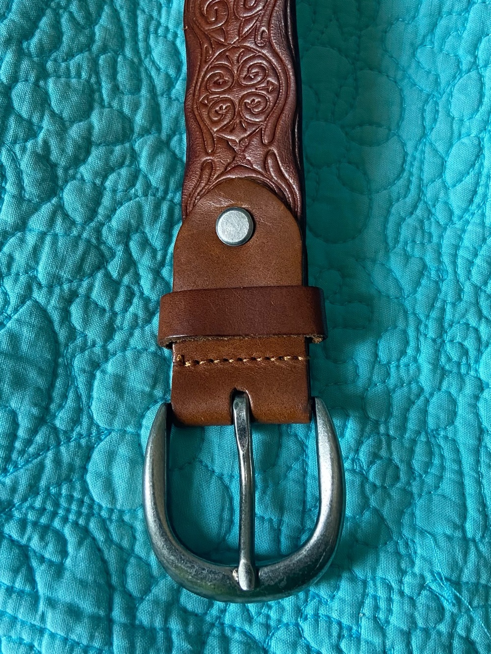Kimchi Blue Tooled Brown Leather Belt with Silver Buckle - Picture 5 of 5